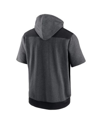 Men's Heathered Charcoal and Black Miami Marlins Authentic Collection Dry Flux Performance Quarter-Zip Short Sleeve Hoodie