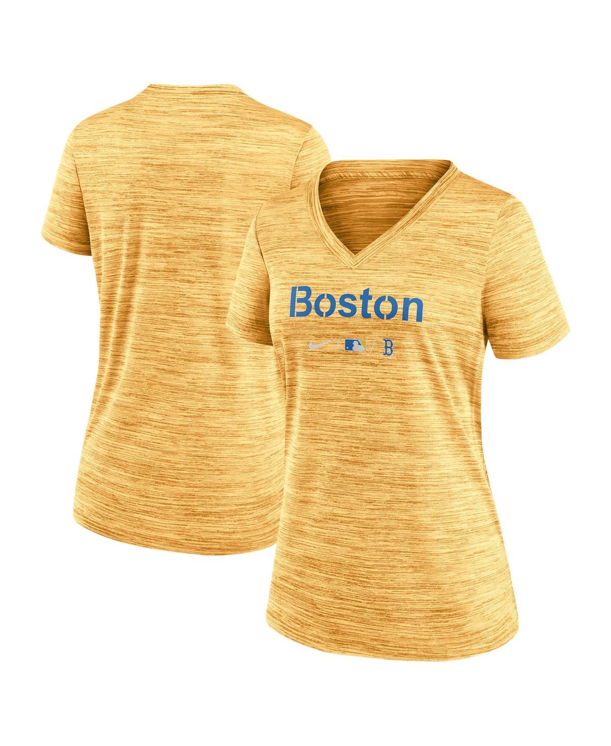 Shop Nike Women's  Gold Boston Red Sox Mlb City Connect Velocity Space-dye Performance V-neck T-shirt