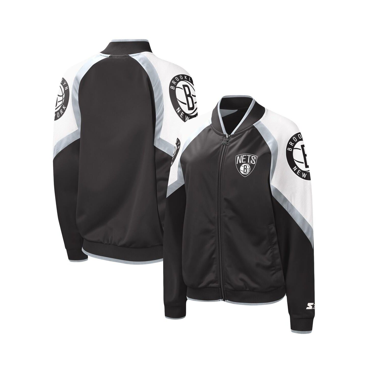Женская куртка Starter Black, Silver Brooklyn Nets Fan Girl Satin Raglan Full-Zip — фото 1