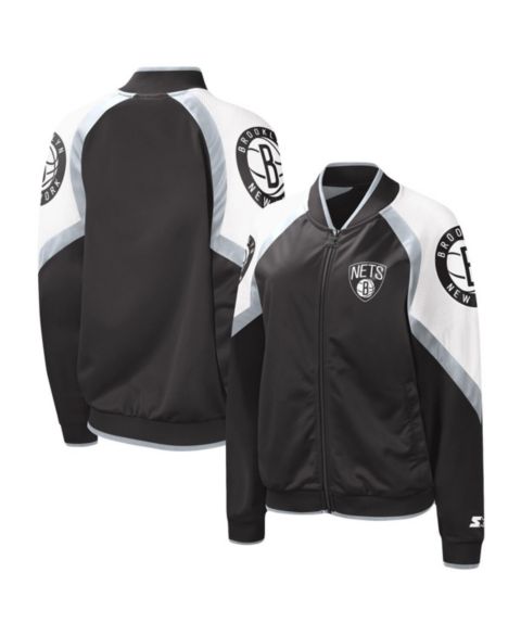 Женские куртки Starter Women's Black, Silver Brooklyn Nets Fan Girl Satin Raglan Full-Zip Jacket