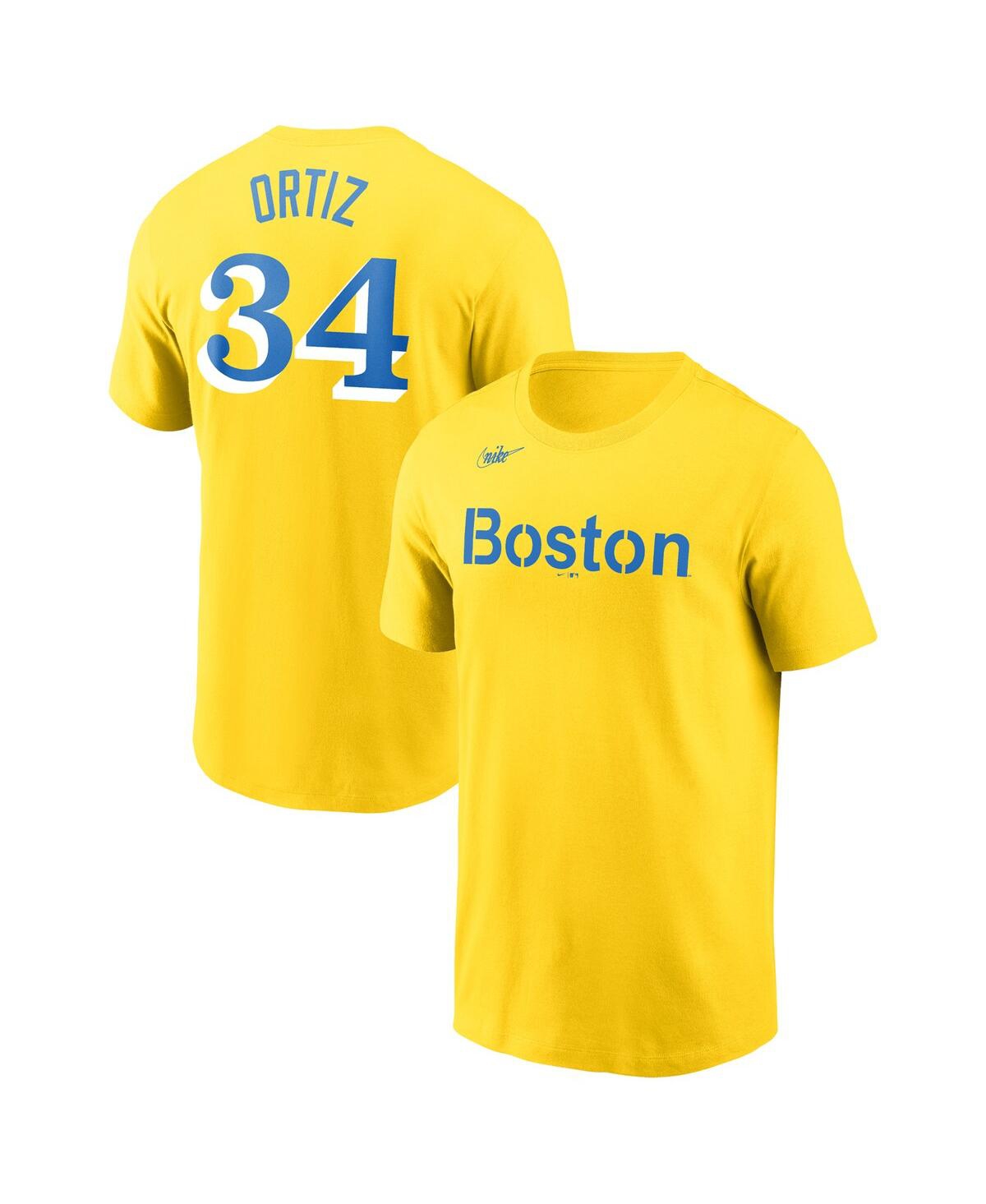 Nike Men's  David Ortiz Gold Boston Red Sox Name And Number T-shirt