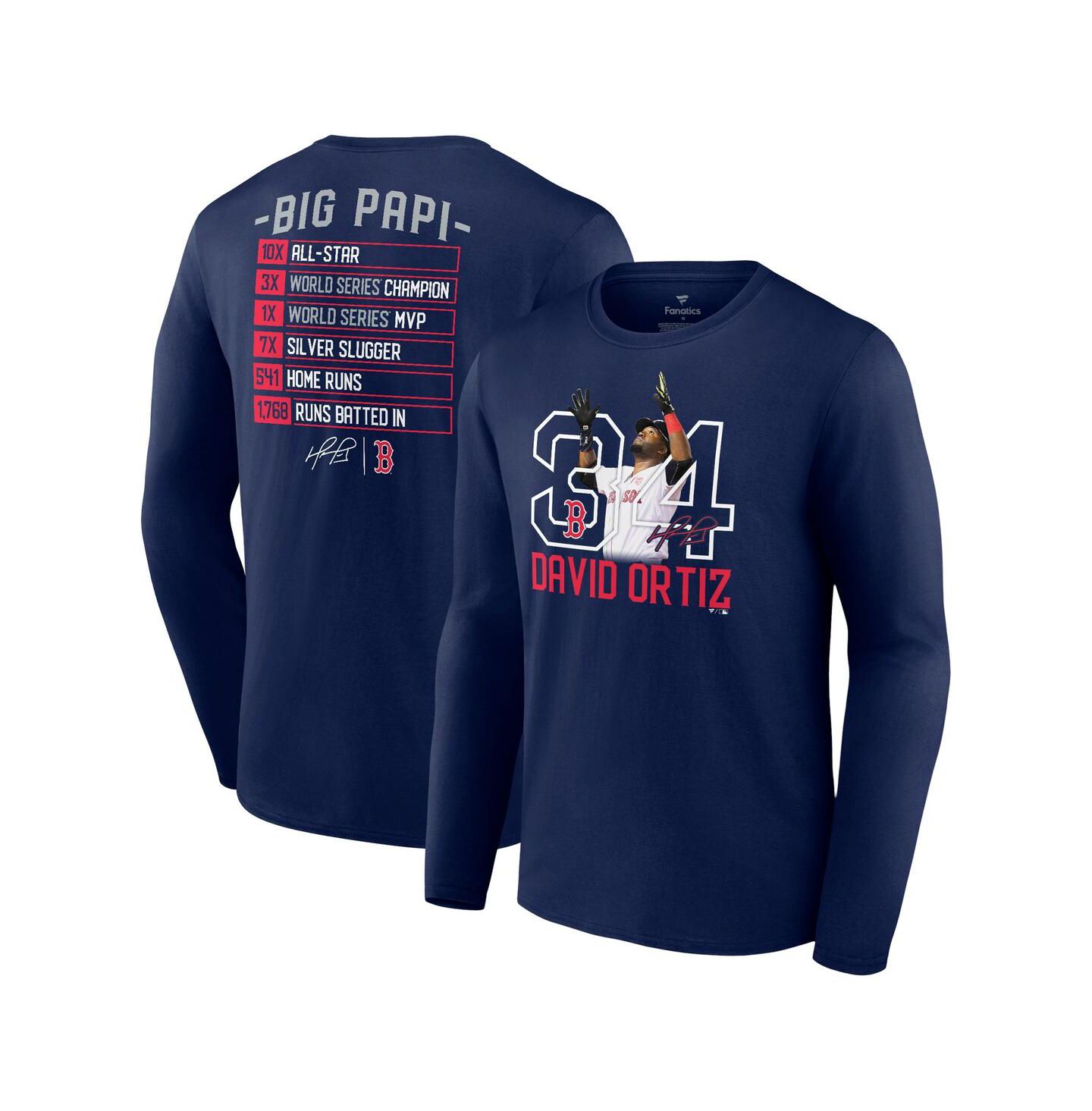 Мужская футболка Fanatics David Ortiz Navy Boston Red Sox Stats Resume Long Sleeve — фото 1