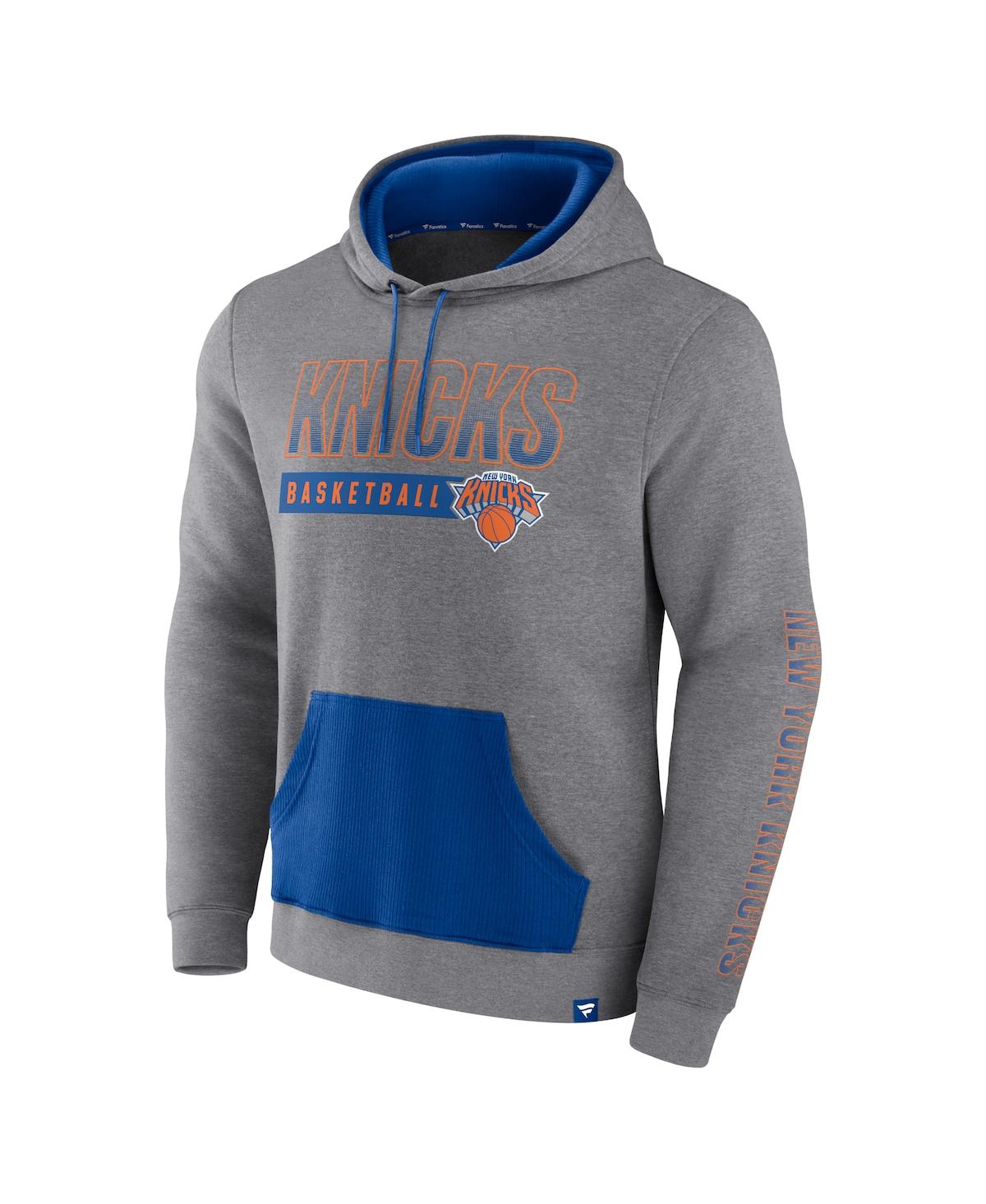 Shop Fanatics Men's  Heathered Gray New York Knicks Off The Bench Color Block Pullover Hoodie