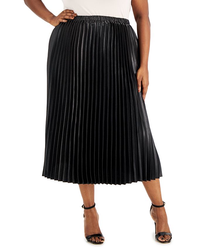 Anne Size Satin Pull-On Pleated Skirt - Macy's