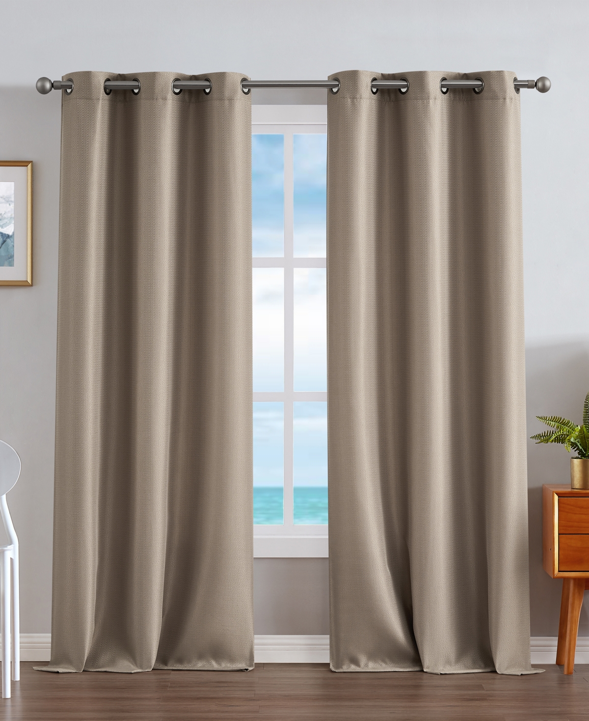 Nautica Milton Thermal Woven Room Darkening Grommet Window Curtain Panel Set,