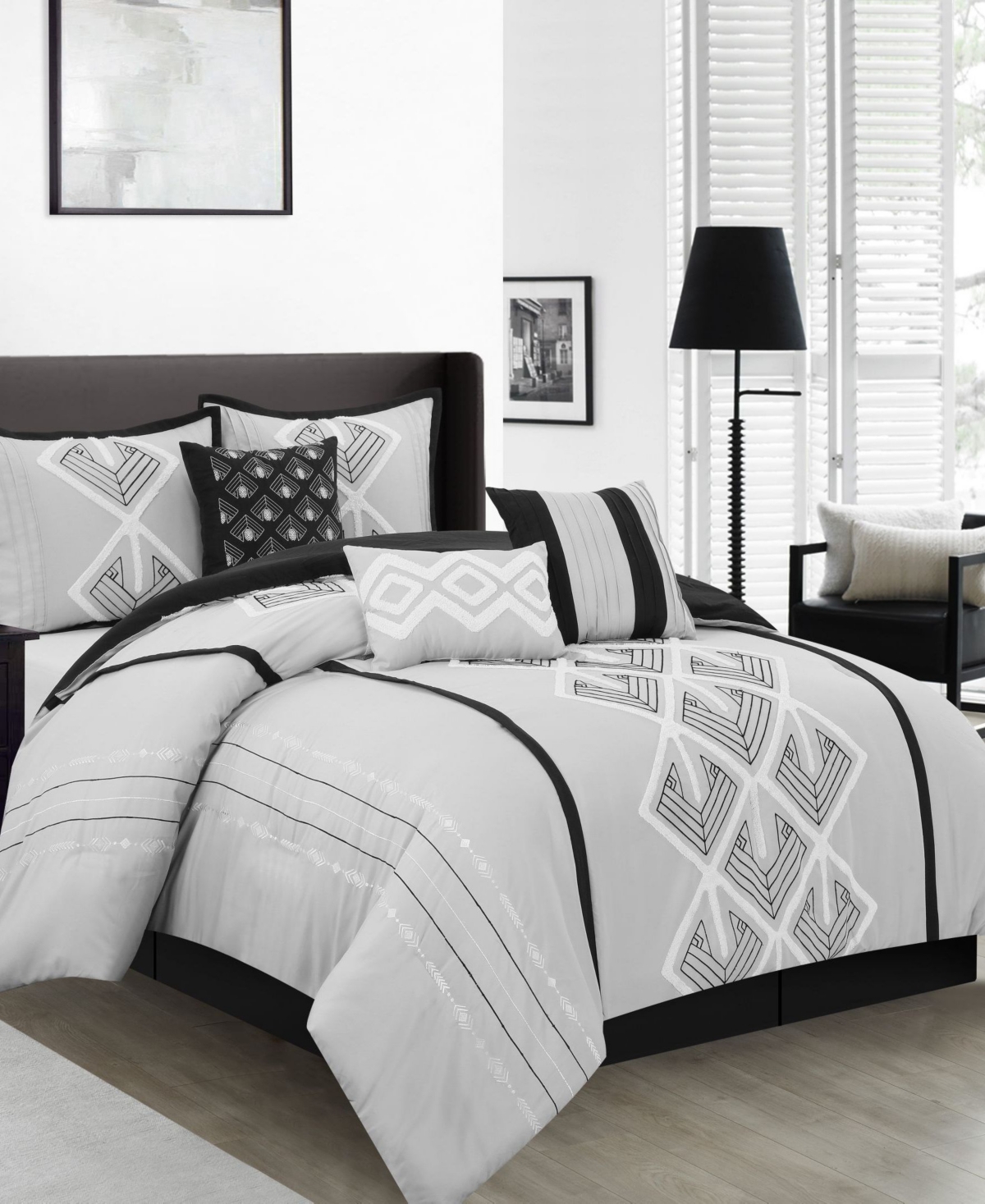 Oliver 7-Piece Comforter Set, - Black-Gray