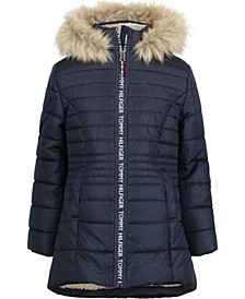 Big Girls High-Low Signature Hooded Puffer Jacket