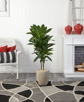 4' Dracaena Artificial Plant in Sand Colored Planter - Real Touch