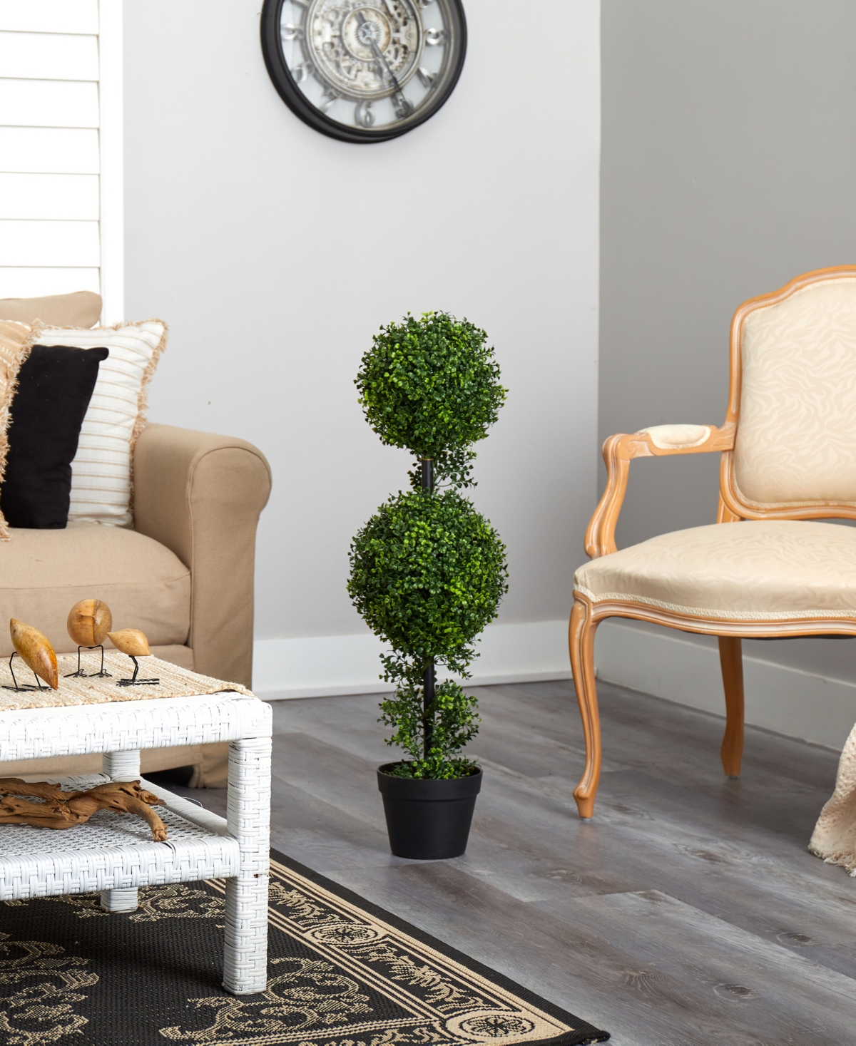 NEARLY NATURAL 34" BOXWOOD DOUBLE BALL TOPIARY ARTIFICIAL TREE INDOOR/OUTDOOR 