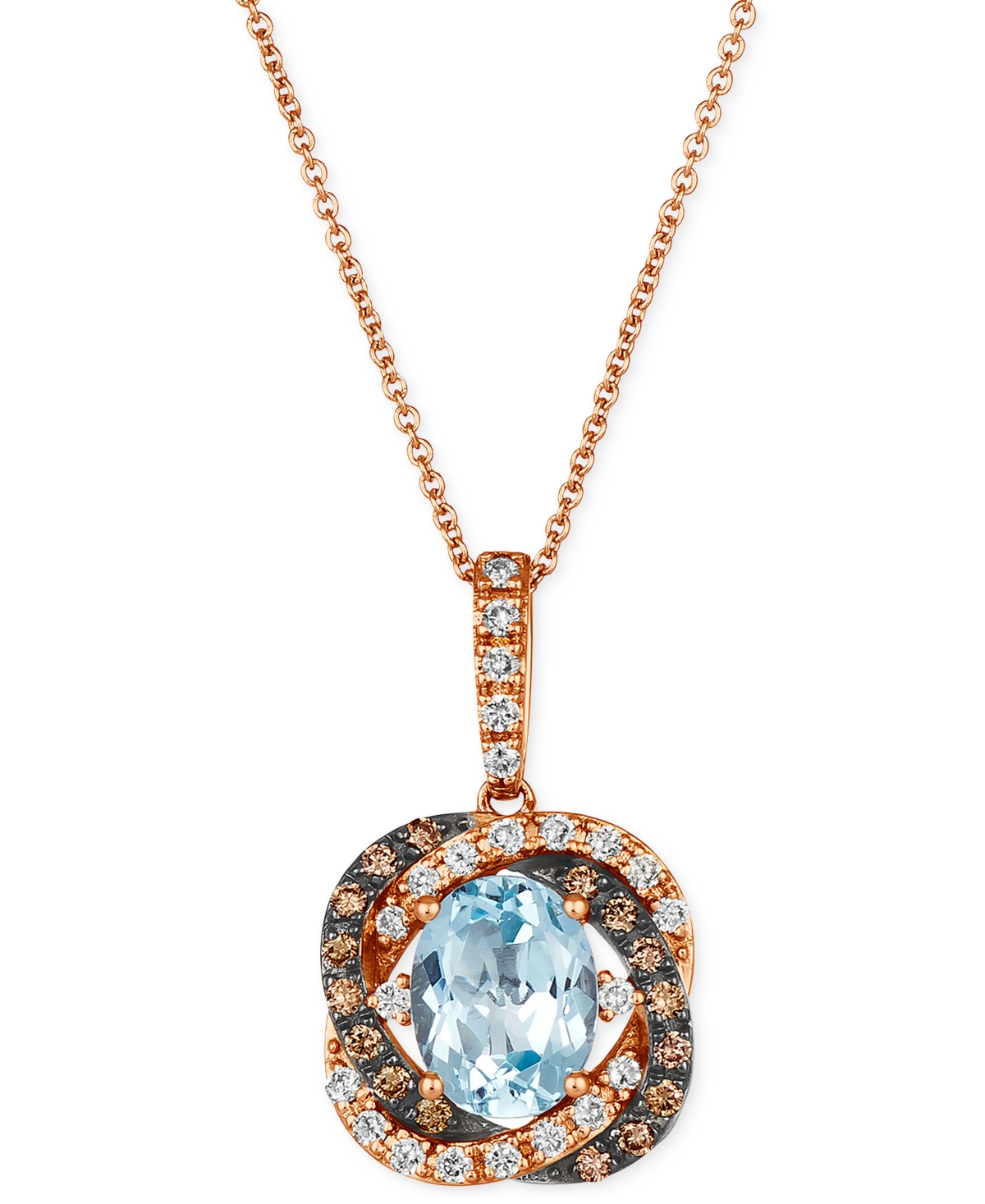 Blue Topaz (1-7/8 ct. t.w.) & Diamond (3/8 ct. t.w.) 20" Pendant Necklace in 14k Rose Gold - Blue Topaz