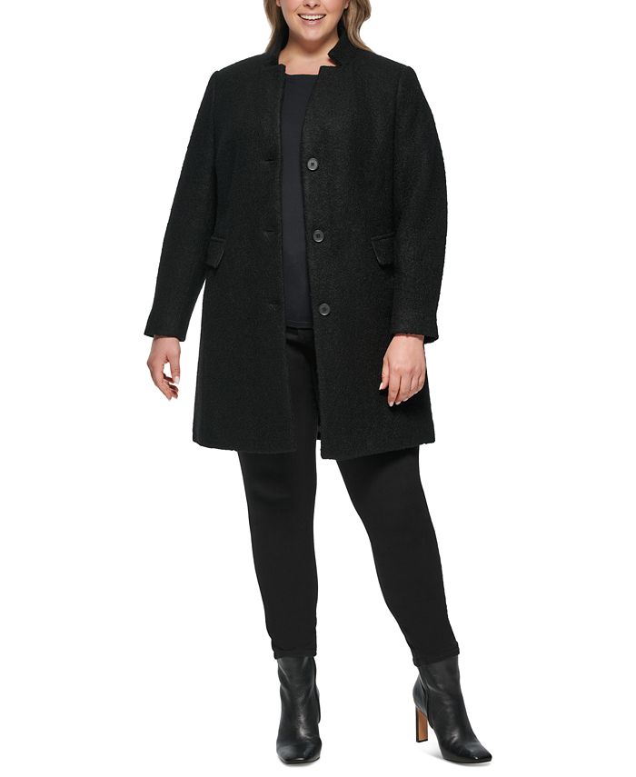 DKNY Women's Plus Size SingleBreasted Boucle Walker Coat, Created for