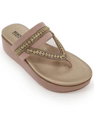 Kenneth Cole Reaction Women's Preena Jewel Platform Thong Wedge Sandals Women's Shoes Cashew