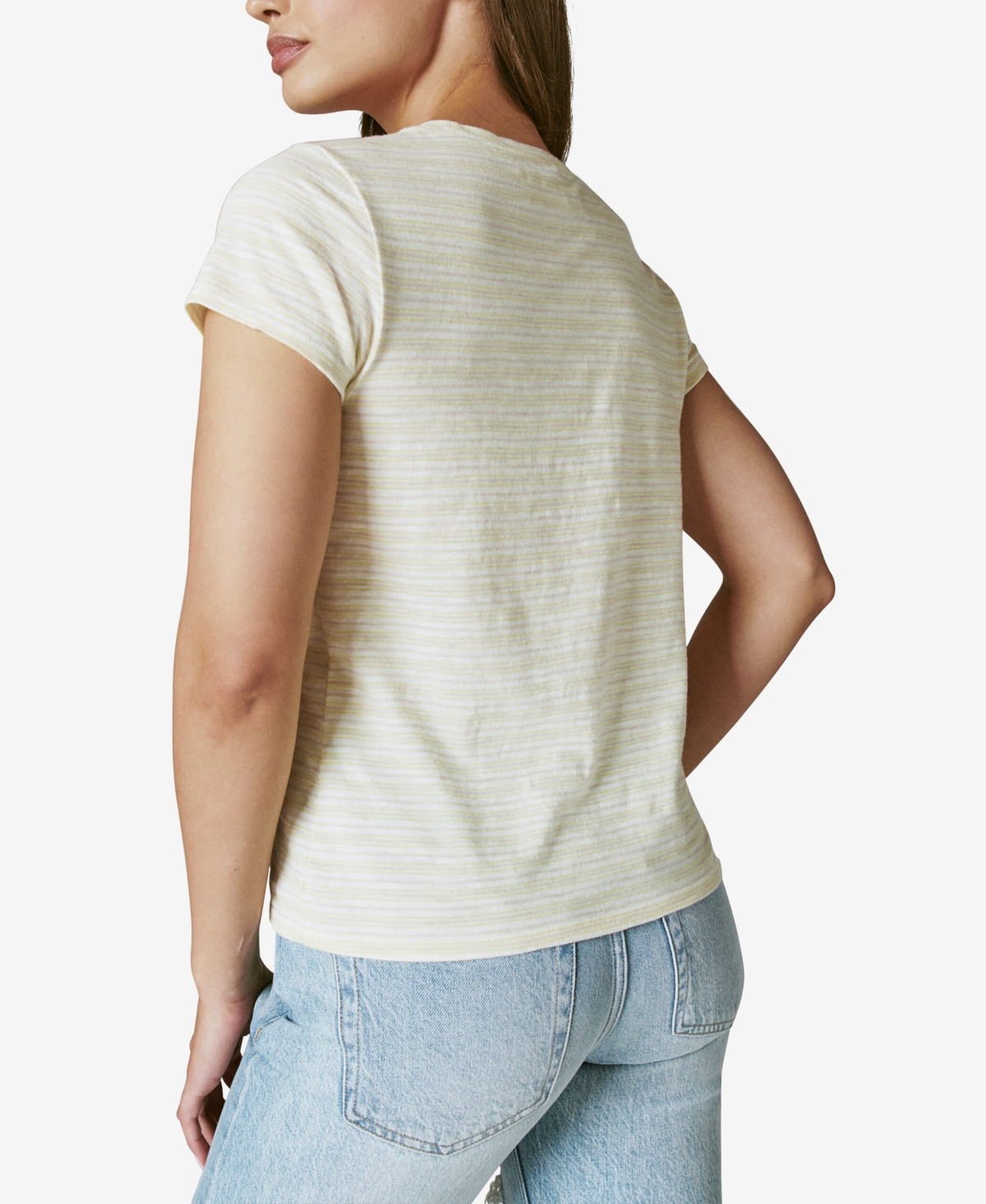 Lucky Brand Embroidered Striped Cotton T-Shirt