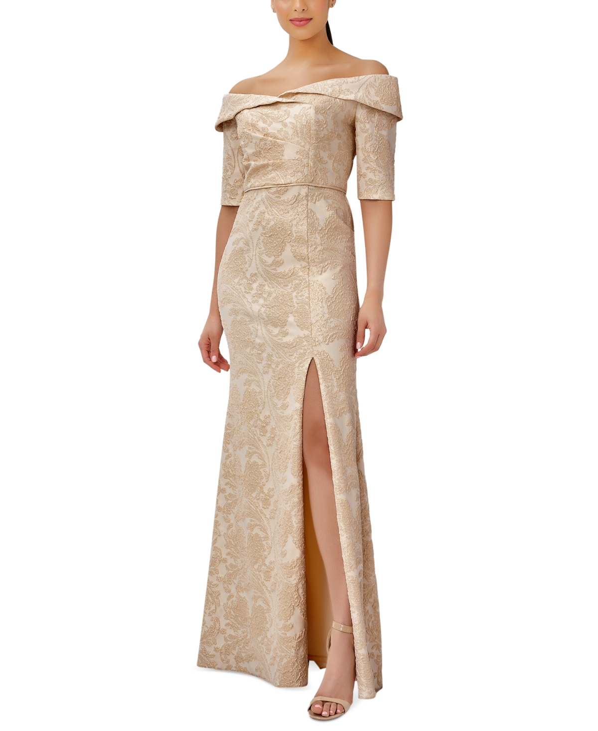 Adrianna Papell Women's Jacquard Off-The-Shoulder Gown