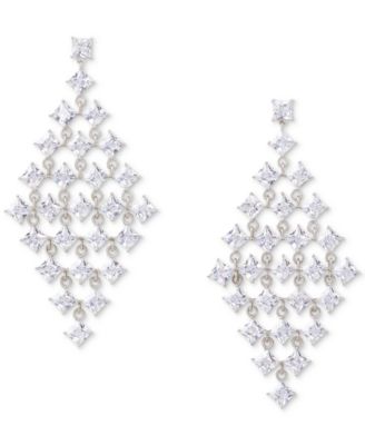 kate spade new york - Silver-Tone Square Cubic Zirconia Diamond-Shape Statement Earrings