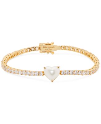 kate spade new york - Gold-Tone Cubic Zirconia & Heart Imitation Pearl Tennis Bracelet