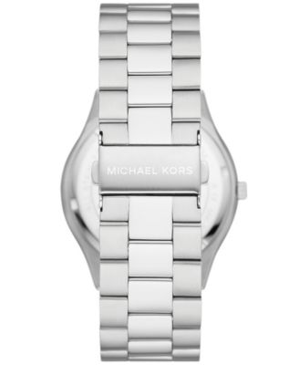 Men's Slim Runway Three-Hand Silver-Tone Stainless Steel Bracelet Watch 44mm and Luggage Saffiano Leather Wallet Set