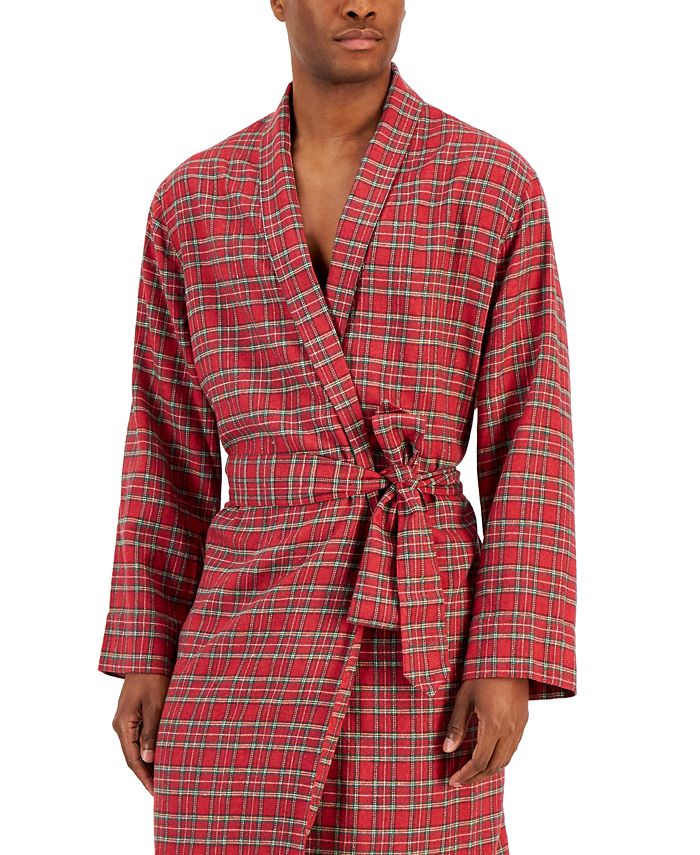 Macys Men Clothing Loungewear Bathrobes Created for Macys Mens Plaid Plush Flannel Robe 