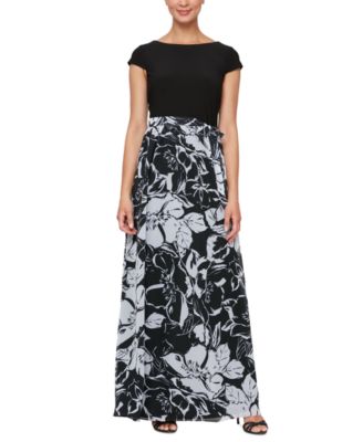 SL Fashions Women's Mixed-Media Cap-Sleeve Maxi Dress - Black/White - Size 10