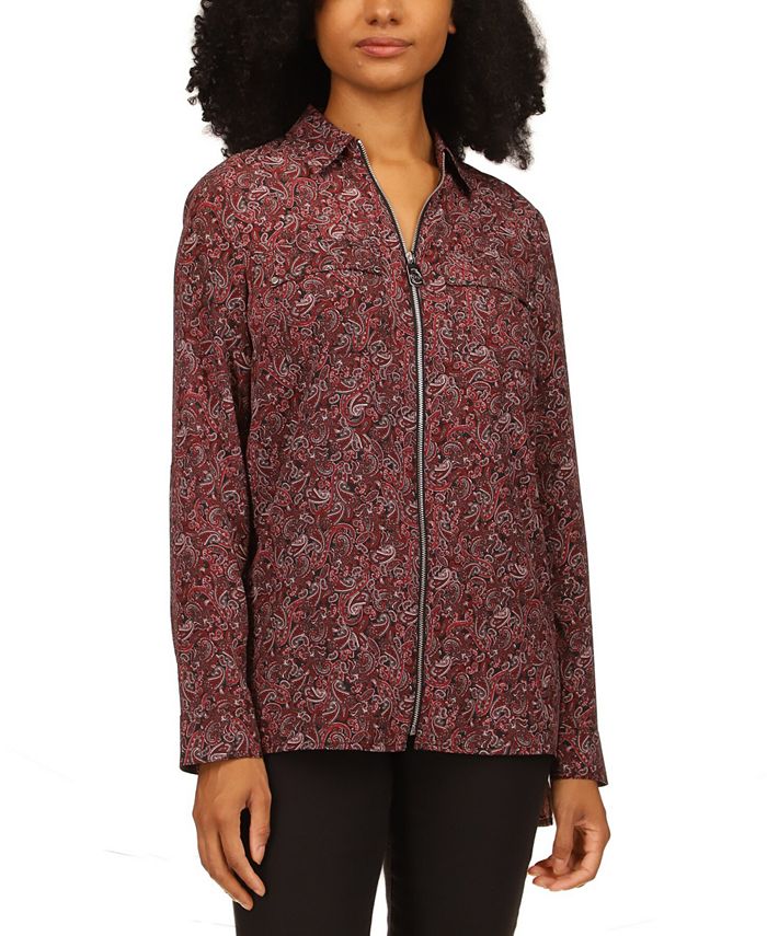 Michael Kors Women s Pop Paisley Zip Front Top Macy s