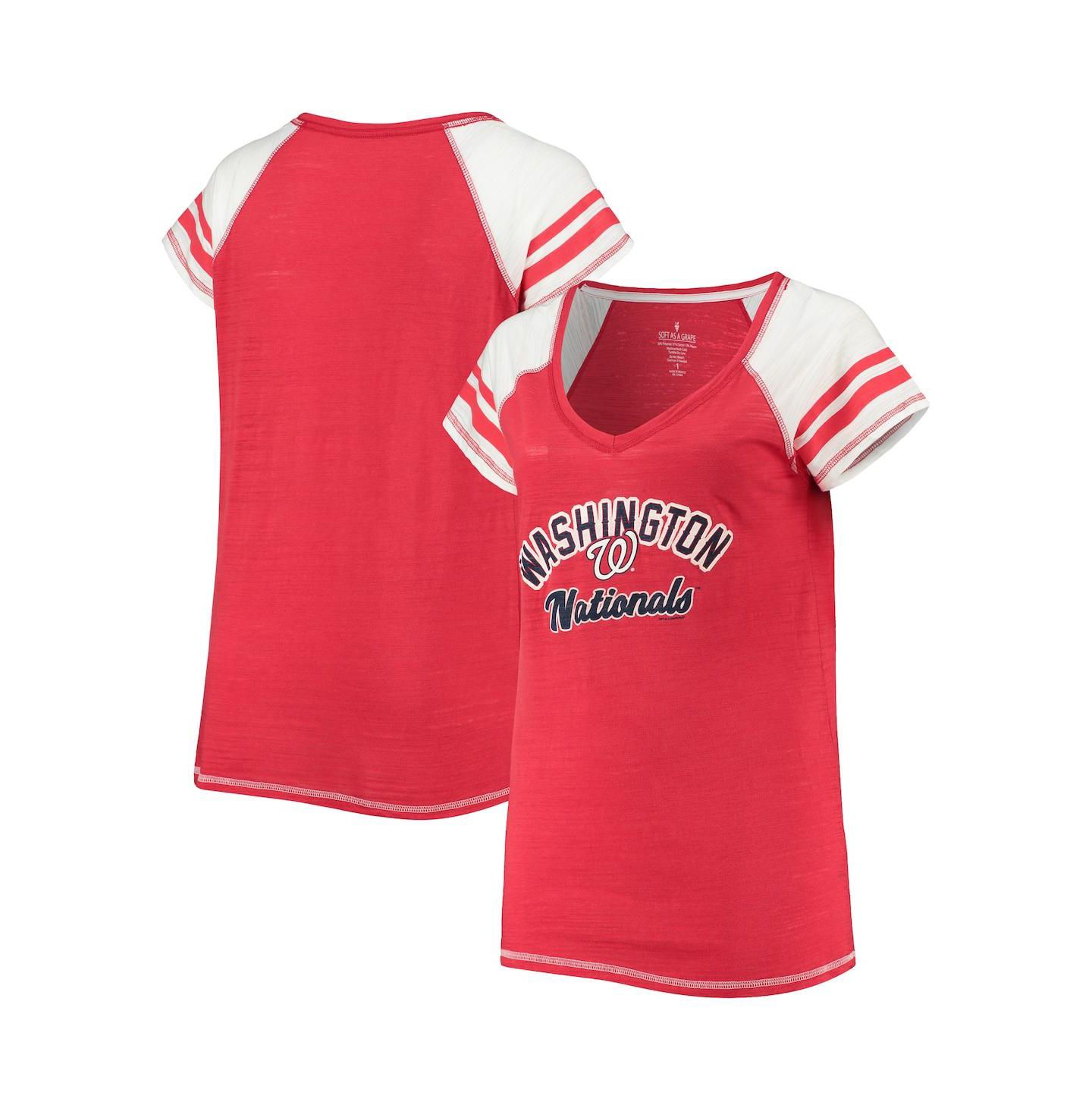 Женская футболка Soft As A Grape Red Washington Nationals Curvy Colorblock Tri-Blend Raglan V-Neck — фото 1