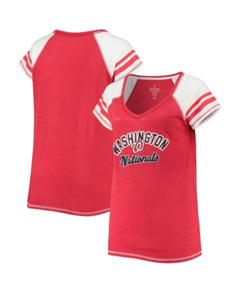 Женская футболка Soft As A Grape Red Washington Nationals Curvy Colorblock Tri-Blend Raglan V-Neck