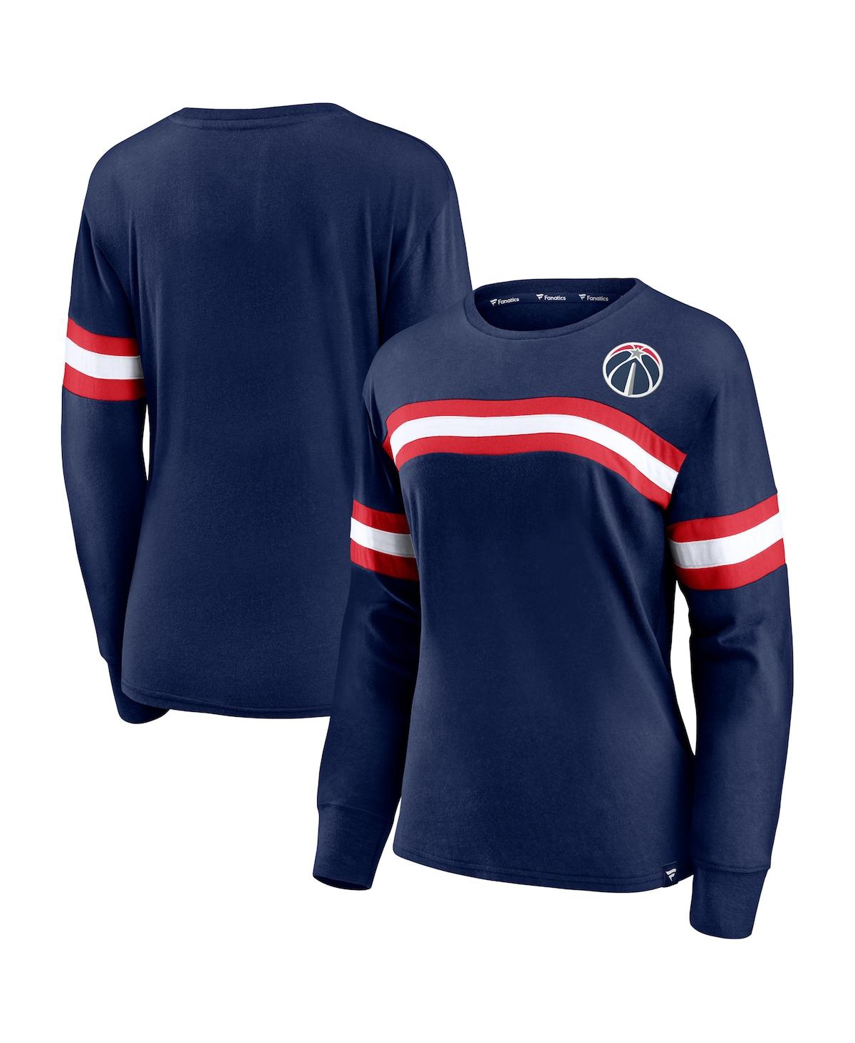Fanatics Branded Navy Washington Wizards Block Party Chest Logo Striped Long Sleeve T-shirt In Navy