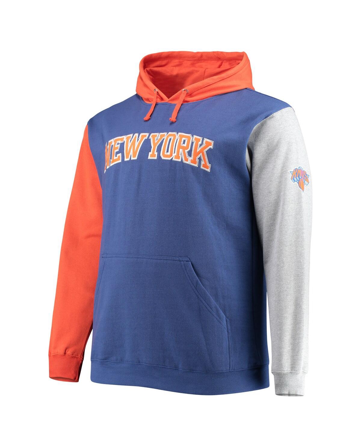 Shop Fanatics Men's  Royal, Orange New York Knicks Big And Tall Double Contrast Pullover Hoodie In Royal,orange