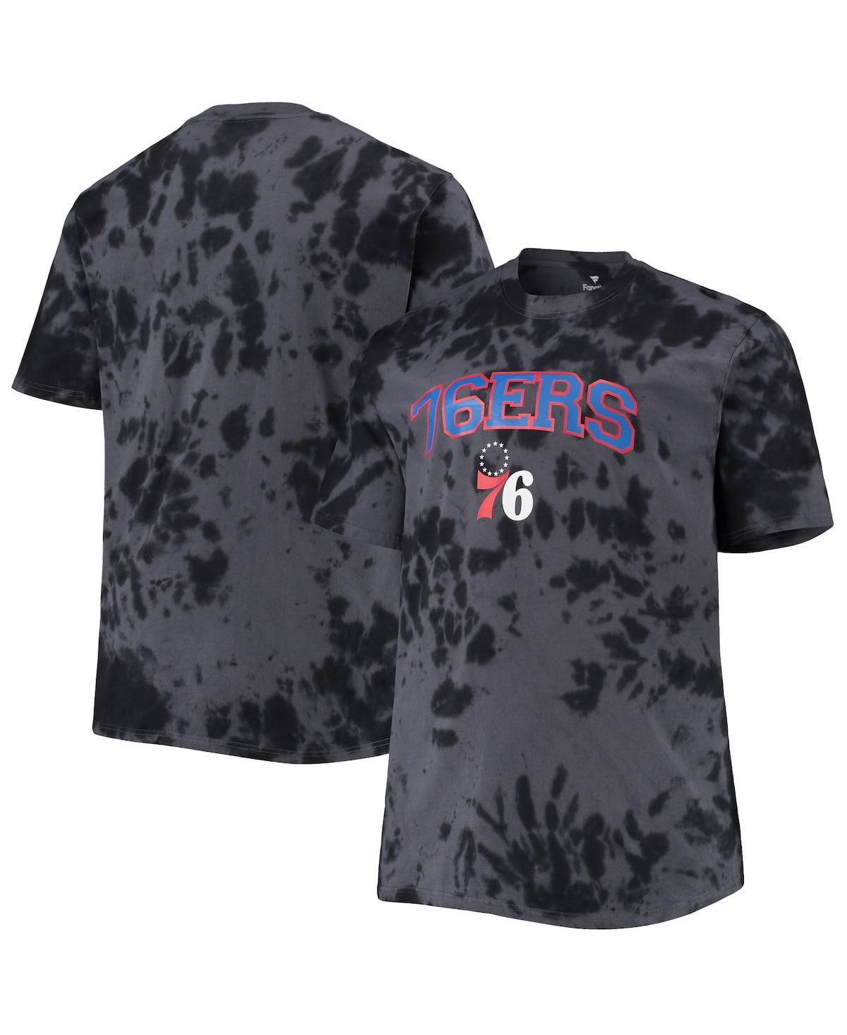 Shop Profile Men's Black Philadelphia 76ers Big And Tall Marble Dye Tonal Performance T-shirt