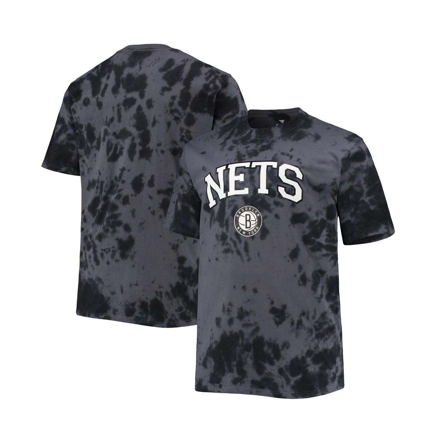 Мужская футболка Profile Black Brooklyn Nets Big and Tall Marble Dye Tonal Performance — фото 1