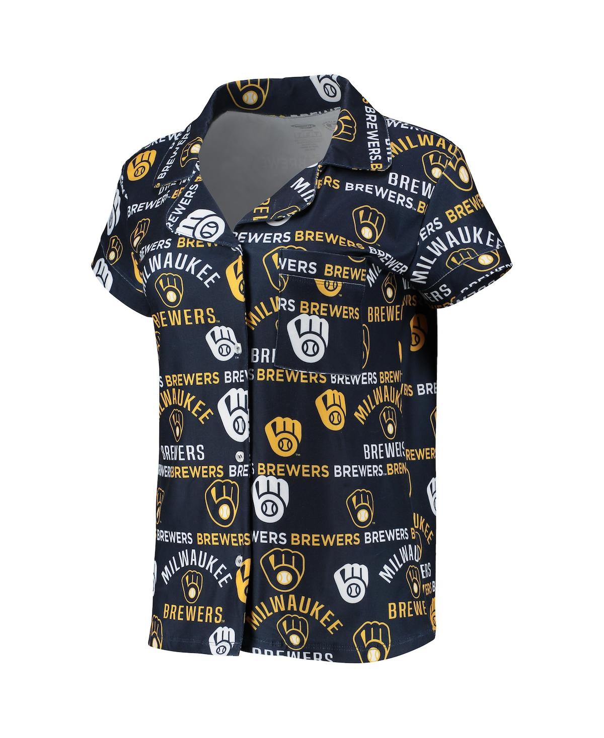Shop Concepts Sport Women's  Navy Milwaukee Brewers Flagship Allover Print Top And Shorts Sleep Set