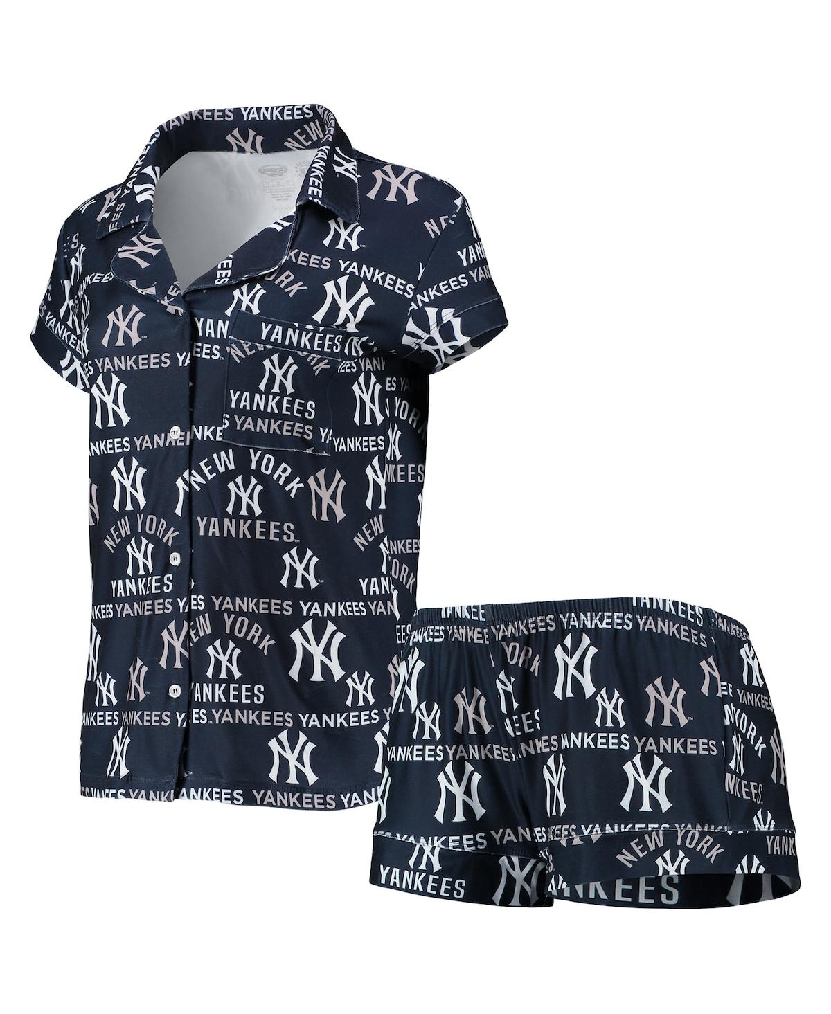 Women's Concepts Sport Navy New York Yankees Flagship Allover Print Top and Shorts Sleep Set - Navy