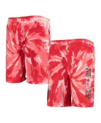 Big Boys Red Portland Trail Blazers Santa Monica Tie-Dye Shorts