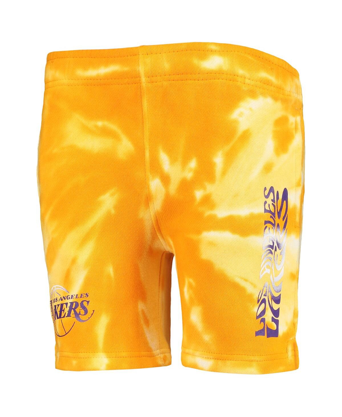 Outerstuff Preschool White, Gold Los Angeles Lakers Santa Monica Shorts In White,gold