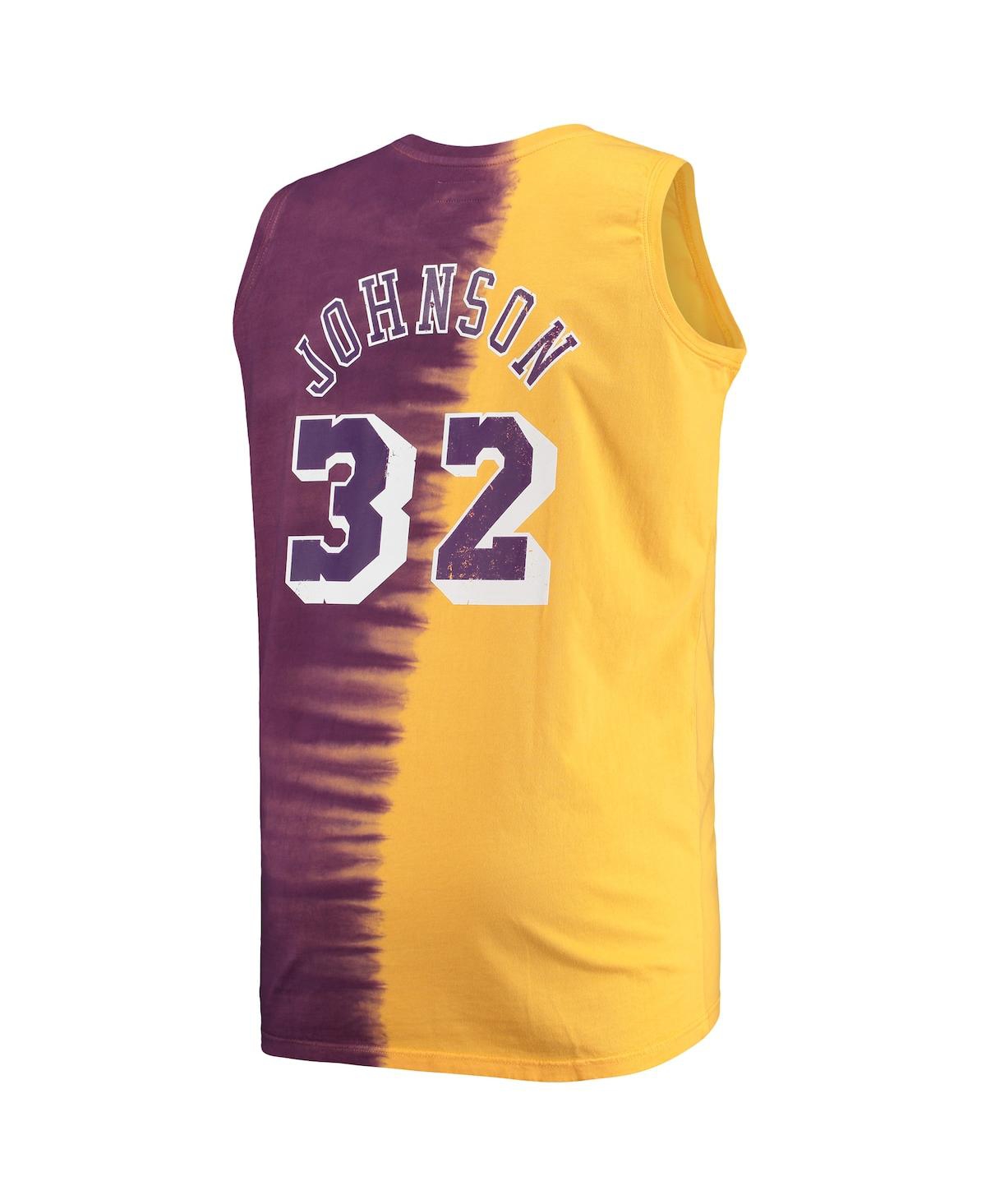 Shop Mitchell & Ness Men's  Magic Johnson Purple And Gold Los Angeles Lakers Profile Tie-dye Player Tank T In Purple,gold