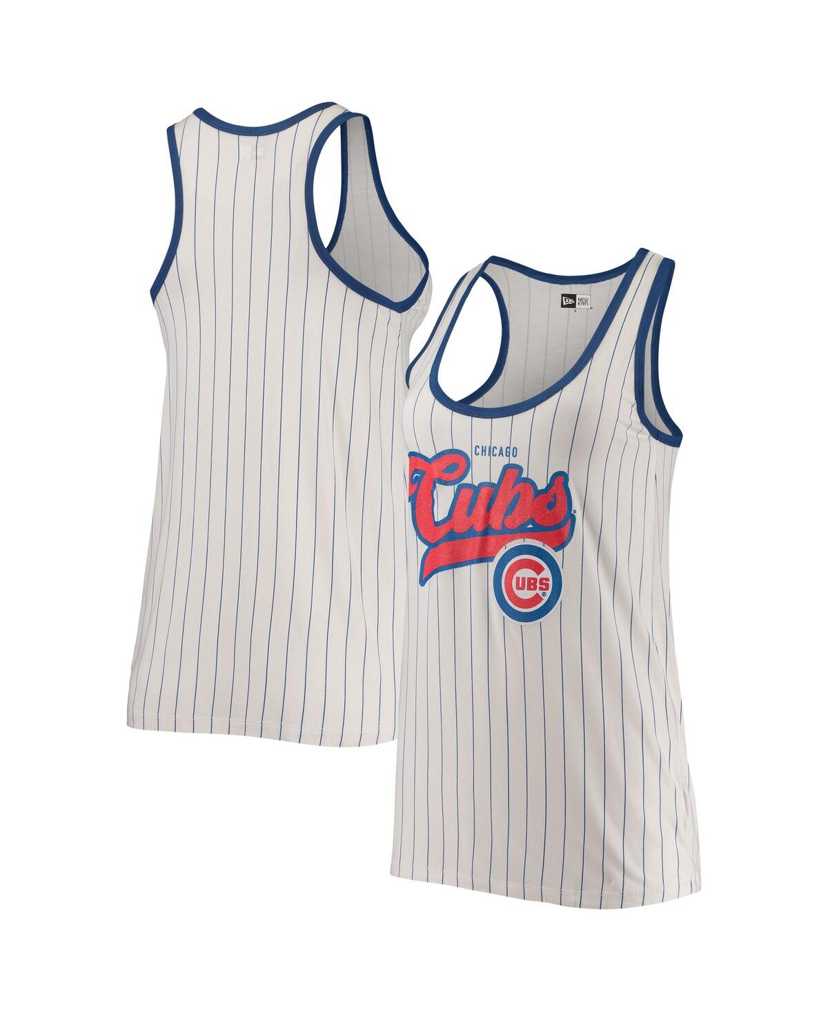 Shop New Era Women's  White And Royal Chicago Cubs Pinstripe Scoop Neck Tank Top In White,royal