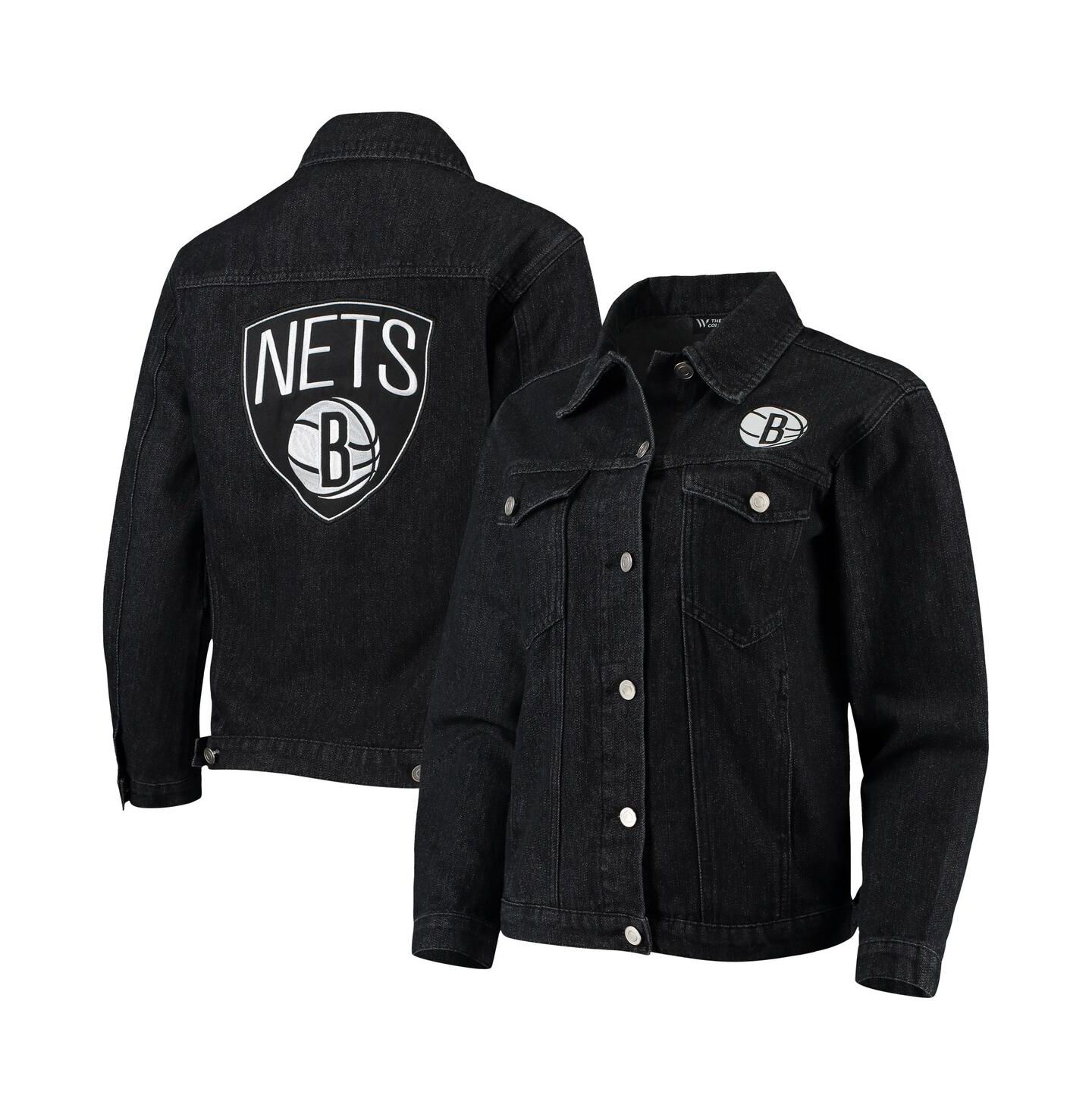 Женская куртка The Wild Collective Black Brooklyn Nets Patch Denim Button-Up — фото 1