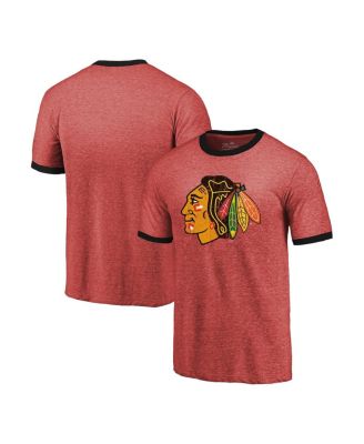 Men's Threads Heathered Red Chicago Blackhawks Ringer Contrast Tri-Blend T-shirt