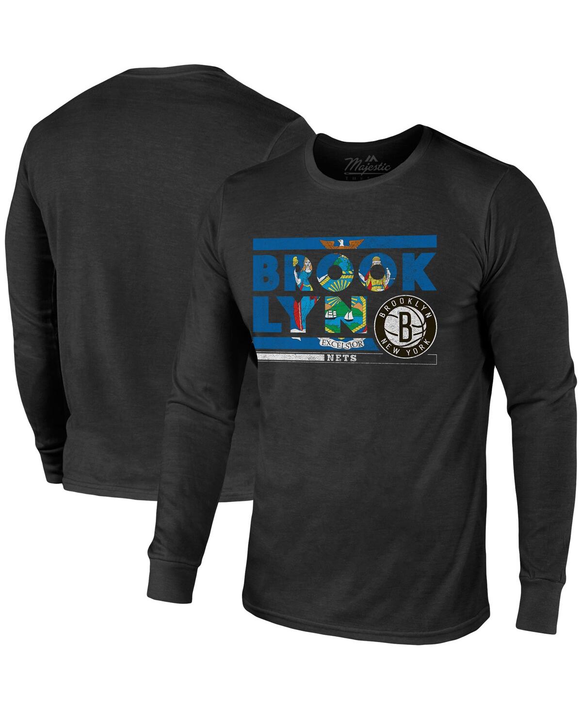 Majestic Threads Black Brooklyn Nets City And State Tri-blend Long Sleeve T-shirt In Black