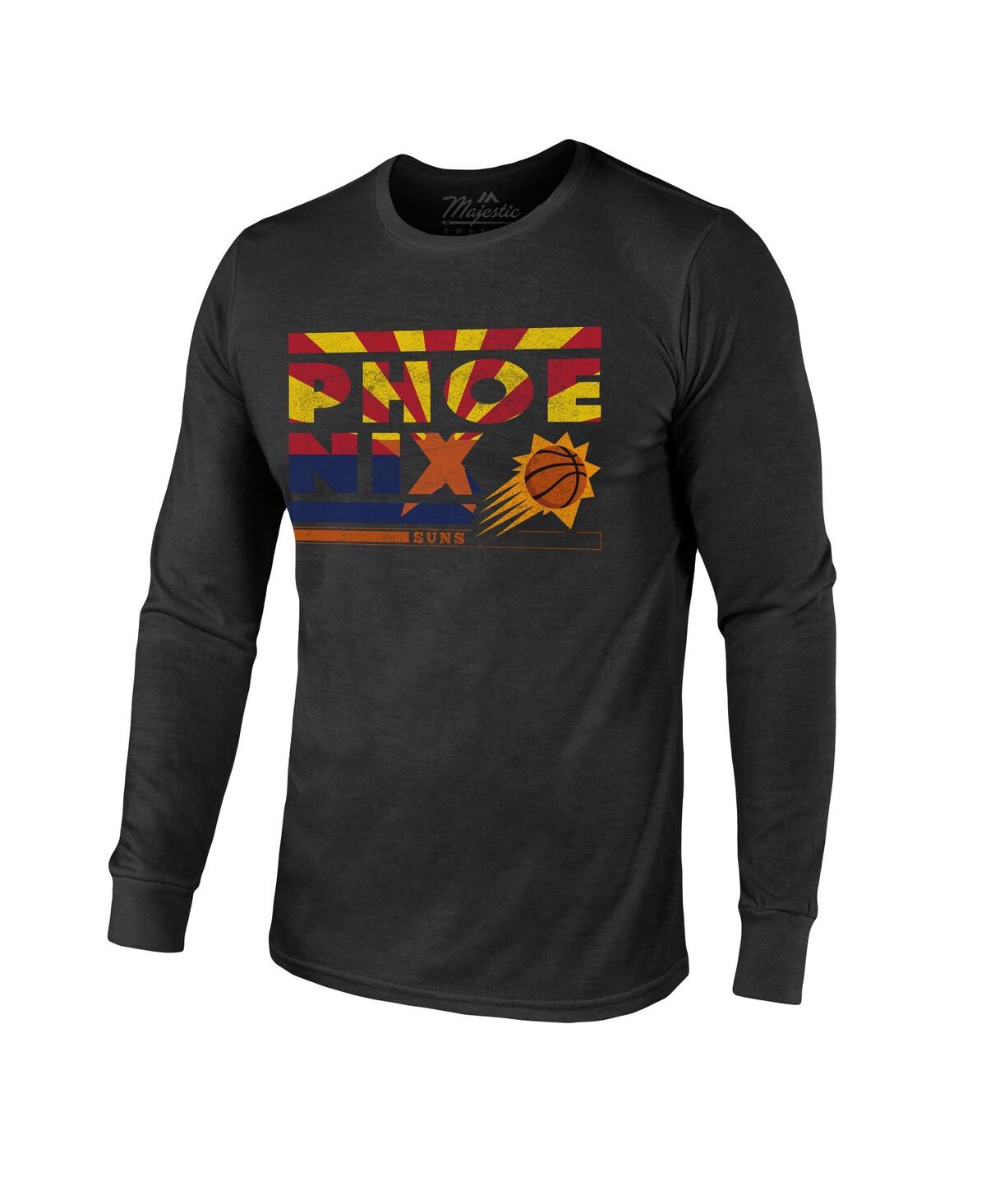 Majestic Men's  Threads Black Phoenix Suns City And State Tri-blend Long Sleeve T-shirt In Black
