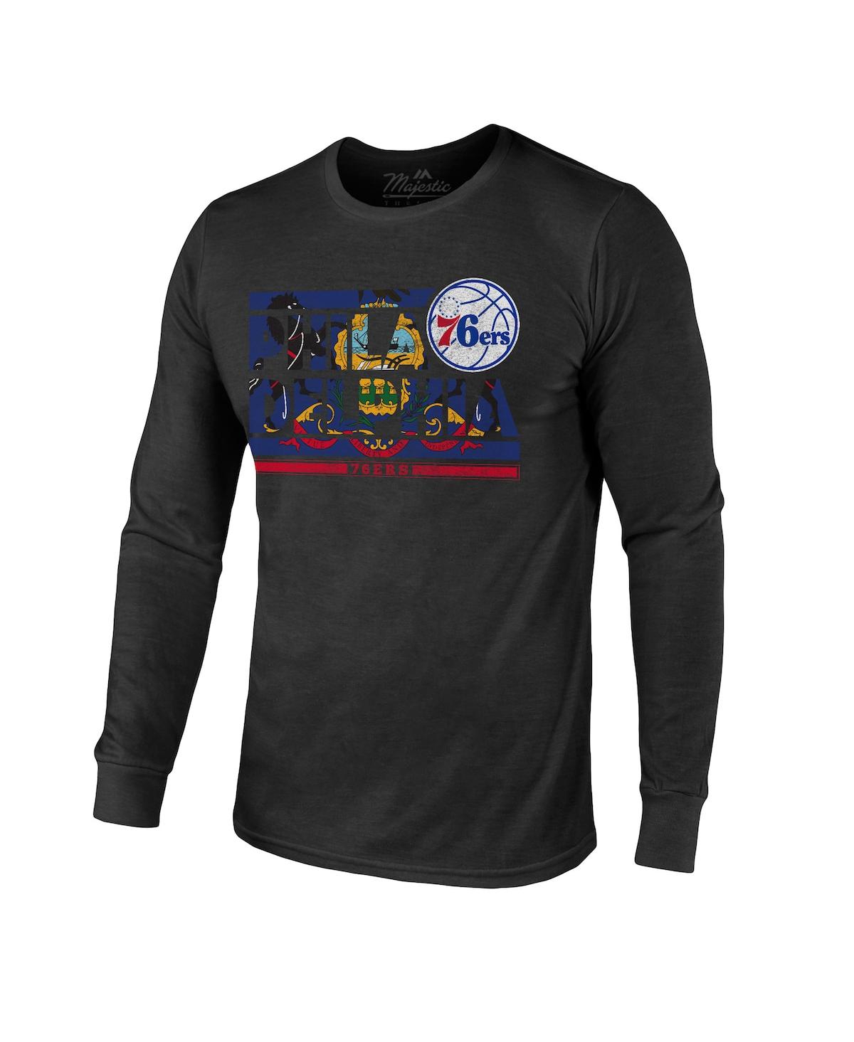 Shop Majestic Men's  Threads Black Philadelphia 76ers City And State Tri-blend Long Sleeve T-shirt