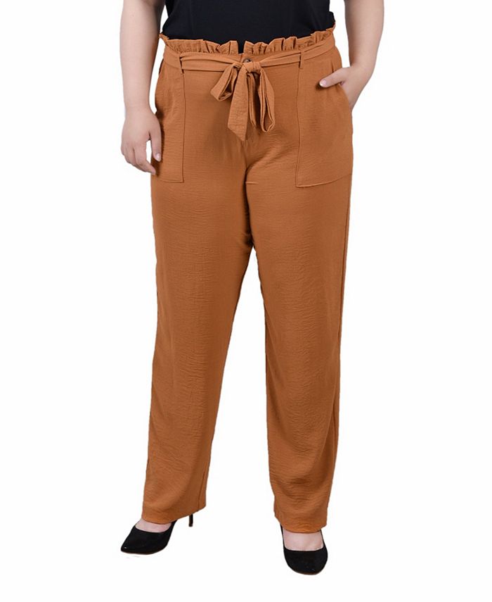 NY Collection Plus Size Full Length Paper Bag Waist Pants Macy's