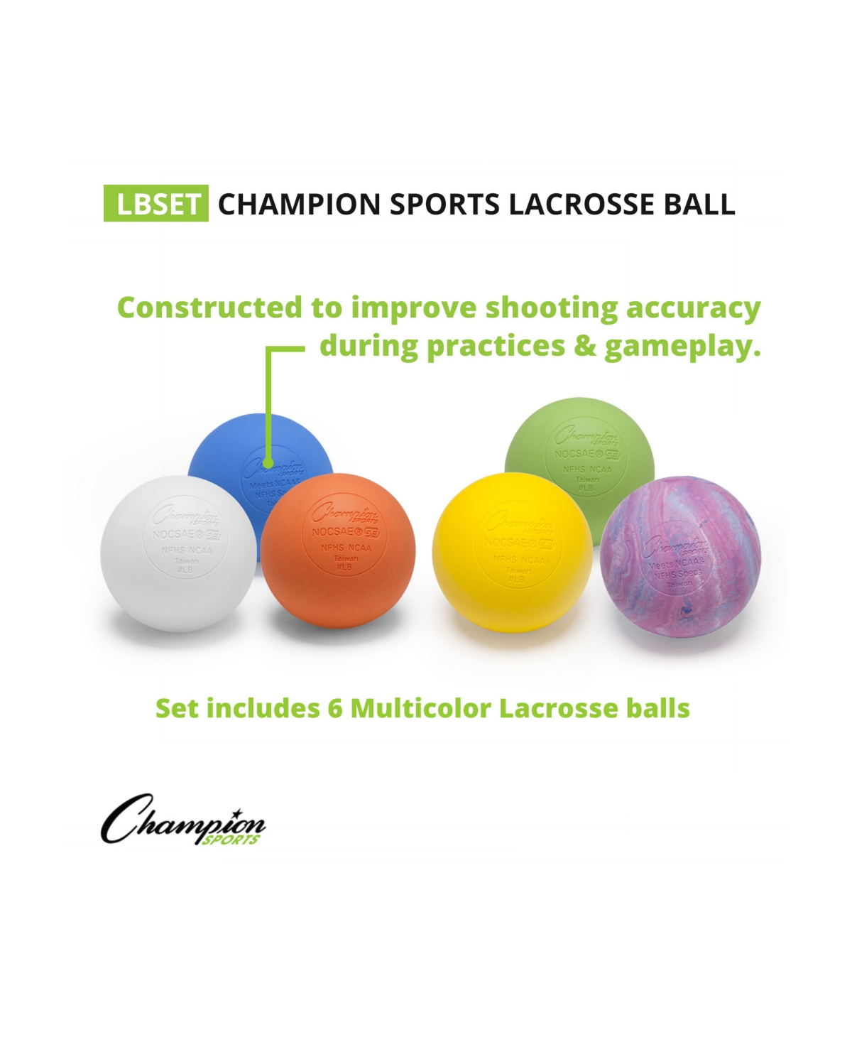 Shop Champion Sports Lacrosse Ball Set, 6 Piece In White,royal Blue,orange,yellow,green