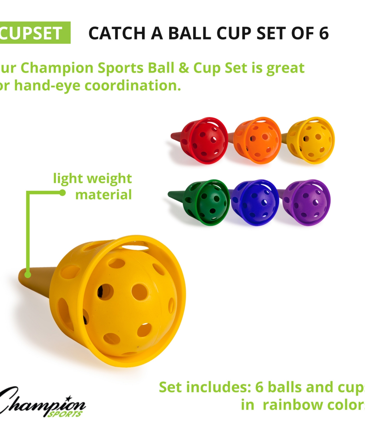 Champion Sports Catch-a-ball Cup, Set Of 6 In Assorted