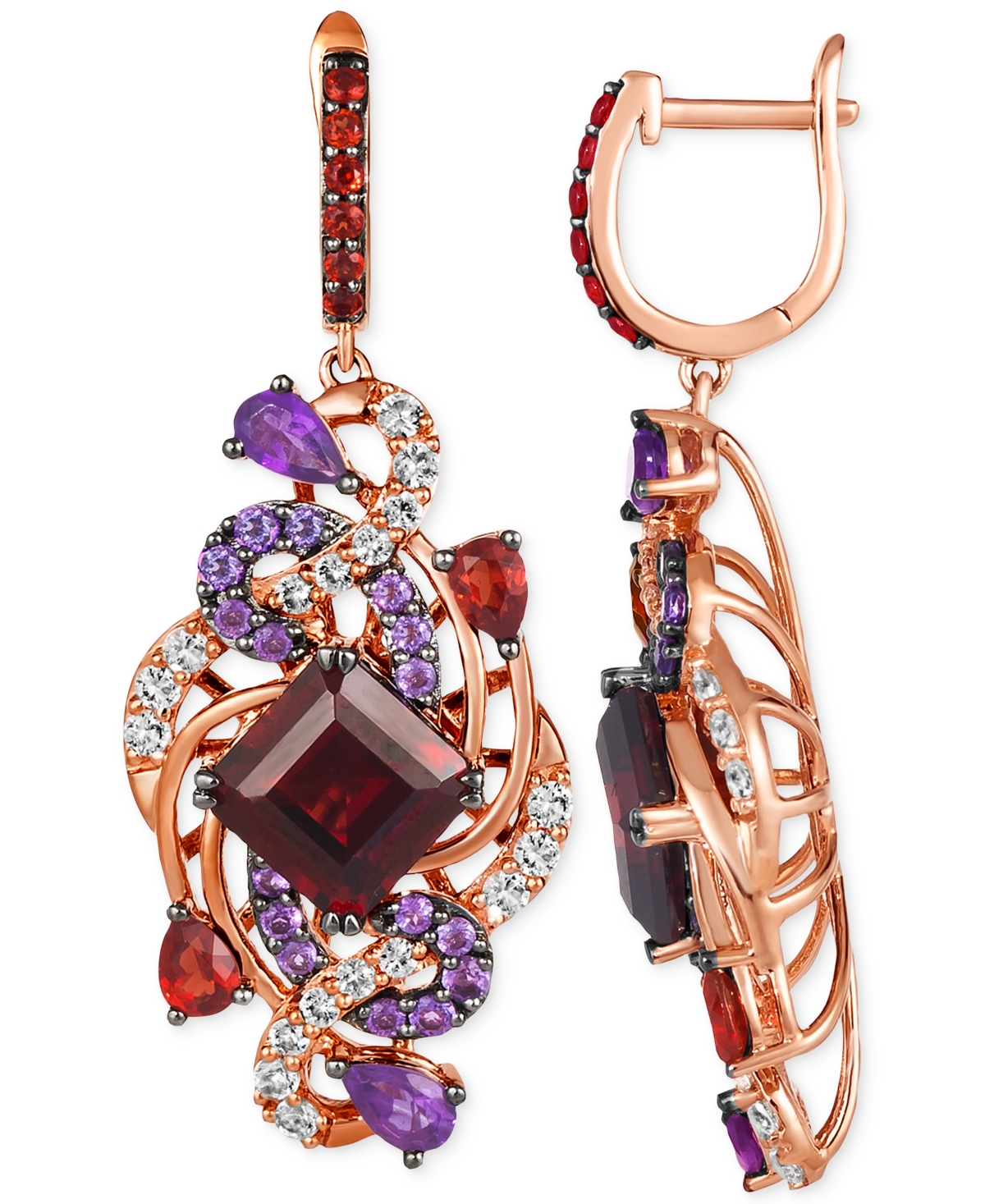 Le Vian Crazy Collection Multi Gemstone Cluster Drop Earrings 9 ct. t.w. in 14k Rose Gold Garnet Smart Closet