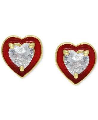 Giani Bernini - Cubic Zirconia Cubic Zirconia Red Enamel Heart Stud Earrings