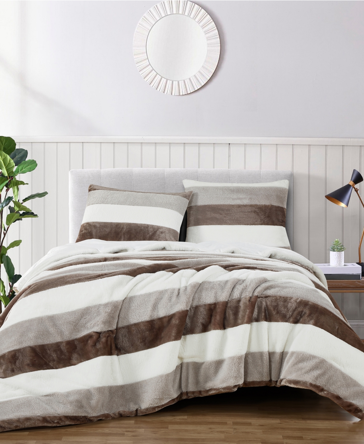 Morgan Home Closeout! Birch Trail Luxurious Faux Fur Striped Comforter 
