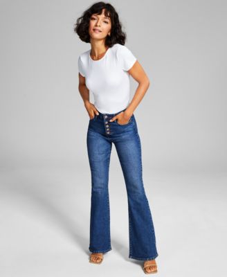 And Now This - Women's Button-Fly Faded Flare-Leg Jeans