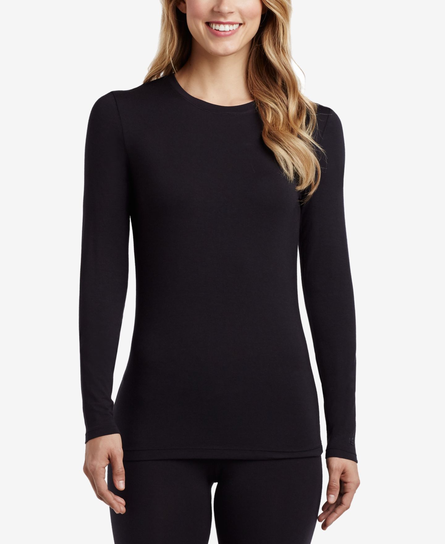 Женский топ Cuddl Duds Softwear with Stretch Long-Sleeve Layering Top, цвет: Чёрный — фото 1