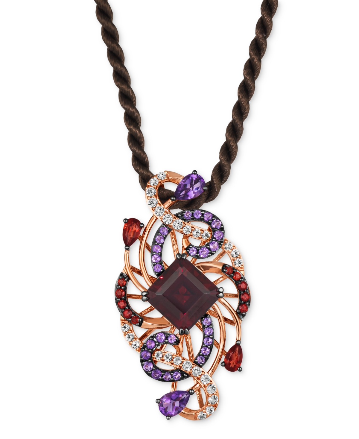 Crazy Collection Multi-Gemstone Swirl Silk Cord 20" Pendant Necklace (8-1/2 ct. t.w.) in 14k Rose Gold